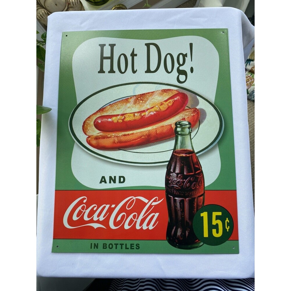 COKE Hot Dog and Coca Cola 15 cents Metal Tin Sign Wall Art